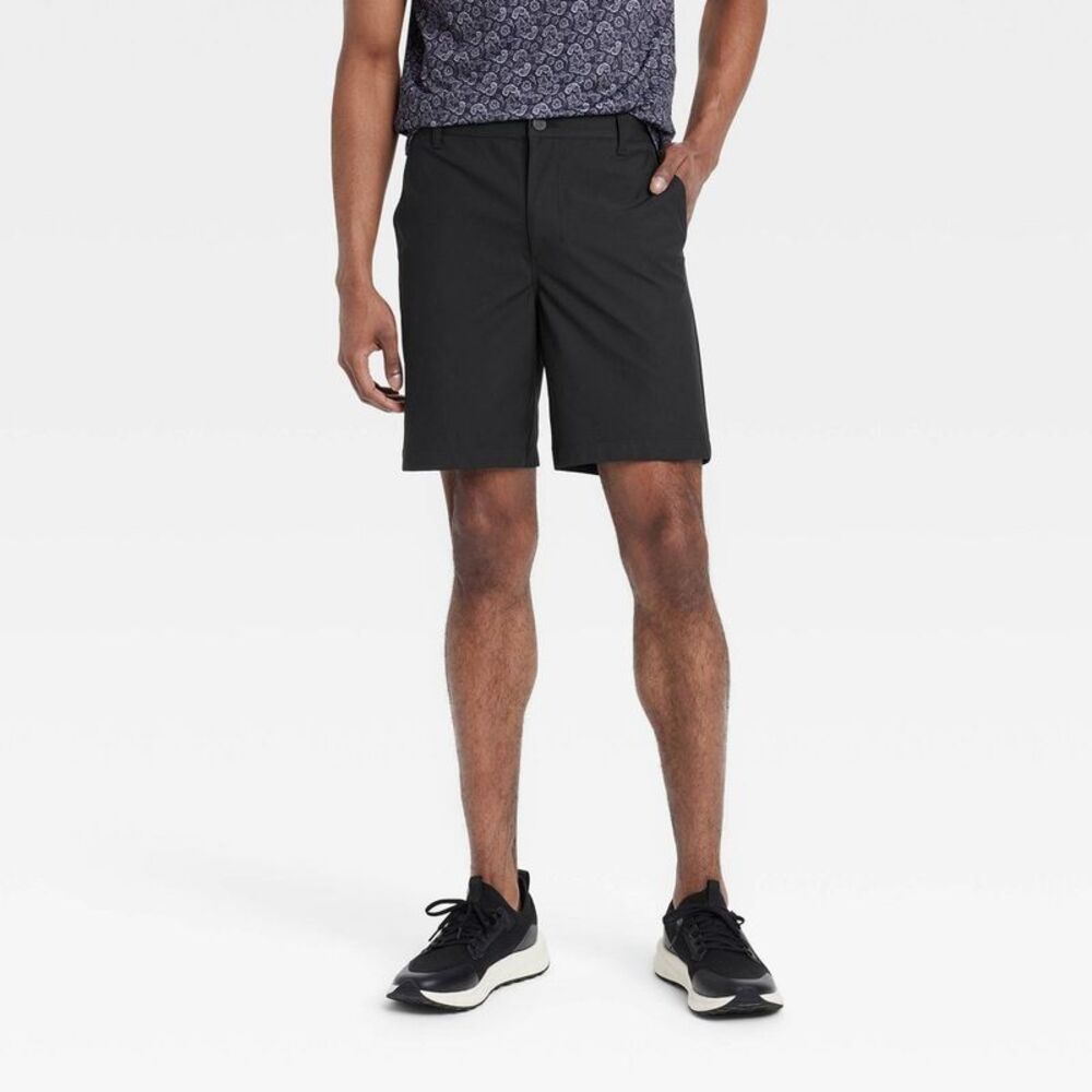 Men's 8" Golf Shorts - Black 40: Moisture Wicking Quick Dry Zippered Pocket